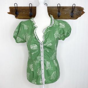 Anthropologie Odille Butterfly Blouse Button Front